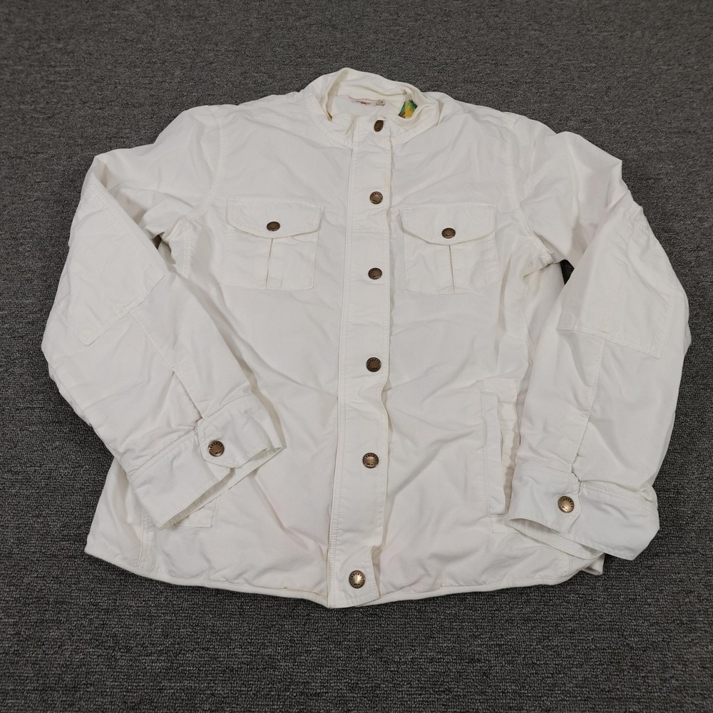 Faherty Jacket Womens Large White Canvas Floral Lined Snap Front Utility Casual